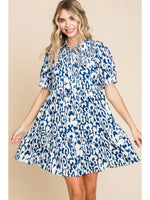 Navy Tiered Puff Sleeve Dress Plus