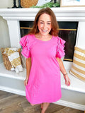 Entro Pink Ruffle Sleeve Dress