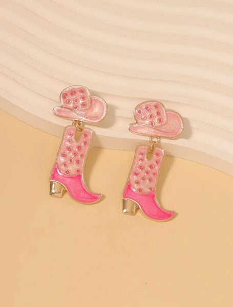 Hot Pink and Gold Hat and Boot Earrings