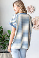 Blue White and Black Stripe Pullover Top
