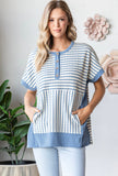 Blue White and Black Stripe Pullover Top