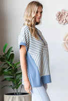 Blue White and Black Stripe Pullover Top