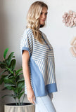 Blue White and Black Stripe Pullover Top