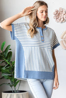 Blue White and Black Stripe Pullover Top