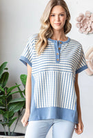 Blue White and Black Stripe Pullover Top