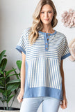 Blue White and Black Stripe Pullover Top