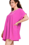 Pink Acidwash Raw Edge Vneck Dress Plus