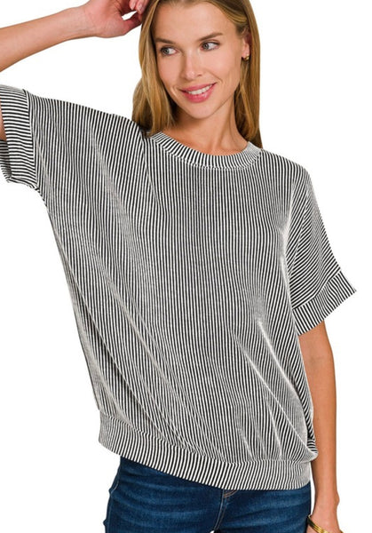 Zenana Black Ribbed Stripe Top