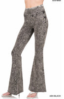 Black Acid Wash High-Waist Raw Hem Pants