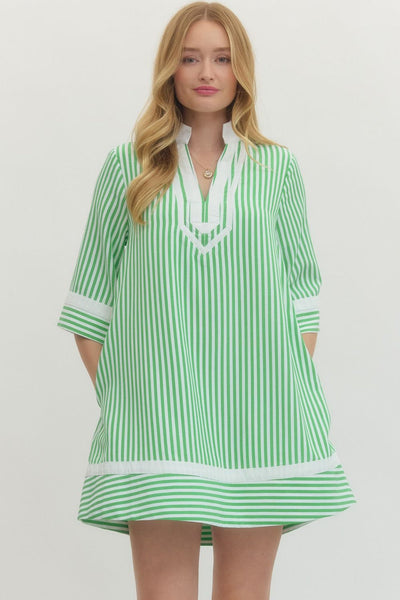 Entro Green Stripe Mini Dress The Purple Peony Boutique Entro Green Stripe Mini Dress The Purple Peony Boutique