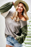 Bibi Olive Brushed Knit Colorblock Sweater