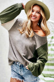 Bibi Olive Brushed Knit Colorblock Sweater