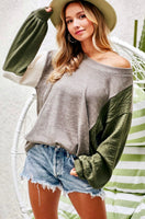 Bibi Olive Brushed Knit Colorblock Sweater