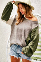 Bibi Olive Brushed Knit Colorblock Sweater