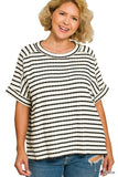 White and Black Ribbed Top Plus