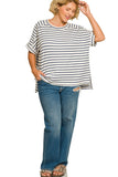 White and Black Ribbed Top Plus