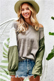 Bibi Olive Brushed Knit Colorblock Sweater