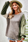 Bibi Olive Brushed Knit Colorblock Sweater