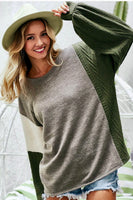 Bibi Olive Brushed Knit Colorblock Sweater