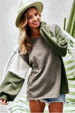 Bibi Olive Brushed Knit Colorblock Sweater