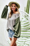 Bibi Olive Brushed Knit Colorblock Sweater