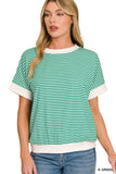 Green and White Stripe Short Slv Top