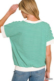 Green and White Stripe Short Slv Top