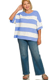 Blue Stripe Short Slv Top Plus