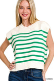 White and Green Stripe Sleeveless Top