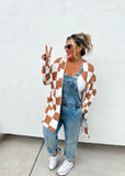 Camel Checkered Print Cardigan