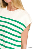 White and Green Stripe Sleeveless Top