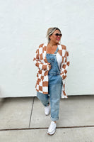 Camel Checkered Print Cardigan