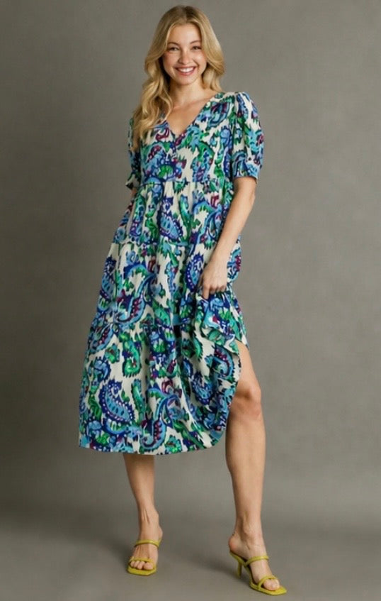 green blue floral dress Umgee Blue and Green Floral Dress – The Purple Peony Boutique