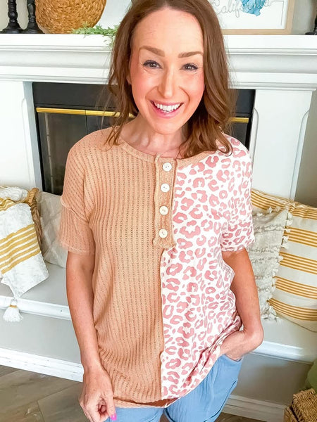 Camel Leopard Knit Top
