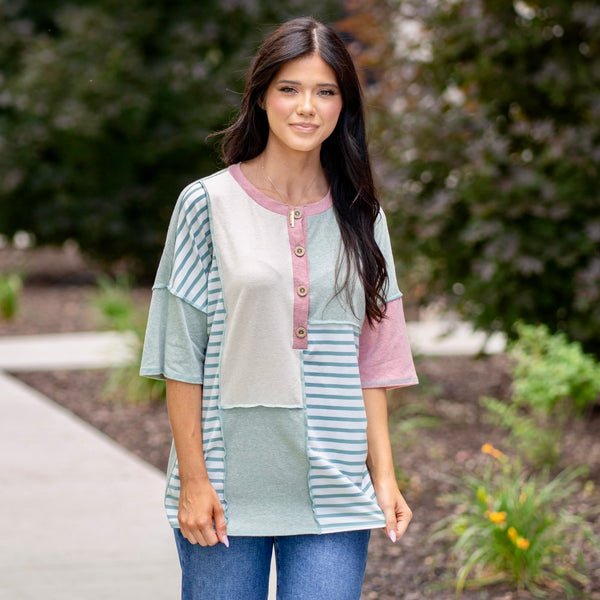 Sage Stripe Knit Top