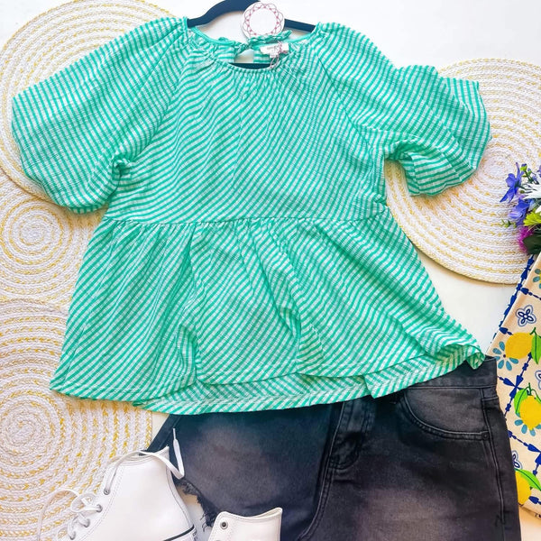 Green Gingham Peplum Top