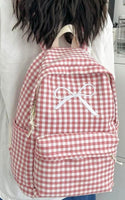Pink Coquette Bow Checkered Backpack