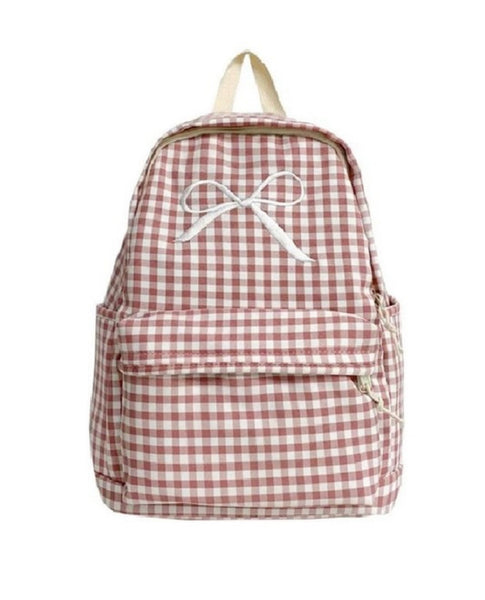 Pink Coquette Bow Checkered Backpack