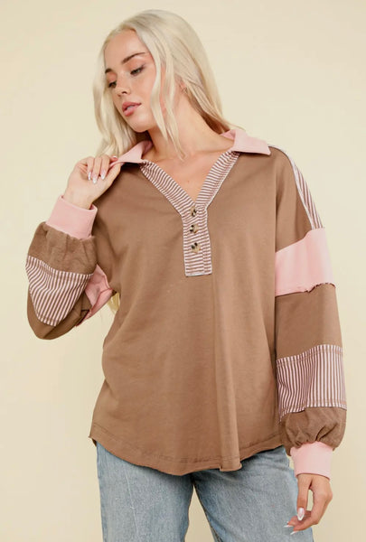 Mocha Pink Stripe Pullover