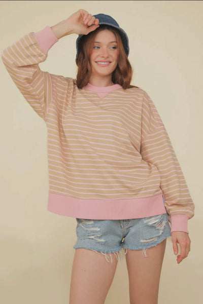 Beige and Pink Striped Sweater