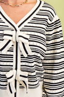 Bow Stripe Cardigan Sweater