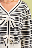 Bow Stripe Cardigan Sweater