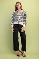 Bow Stripe Cardigan Sweater