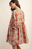 Cream and Coral Poppy Dress