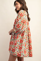 Cream and Coral Poppy Dress