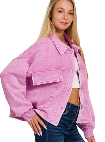 Mauve Acid Wash Cropped Shacket