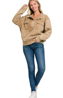 Deep Camel Acid Wash Half Snap Pullover