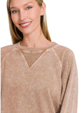 Brown Acid Wash Pullover with Pockets