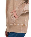 Brown Acid Wash Pullover with Pockets