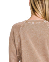 Brown Acid Wash Pullover with Pockets